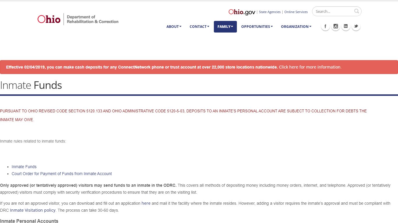 Inmate Funds - Ohio Department of Rehabilitation and ...